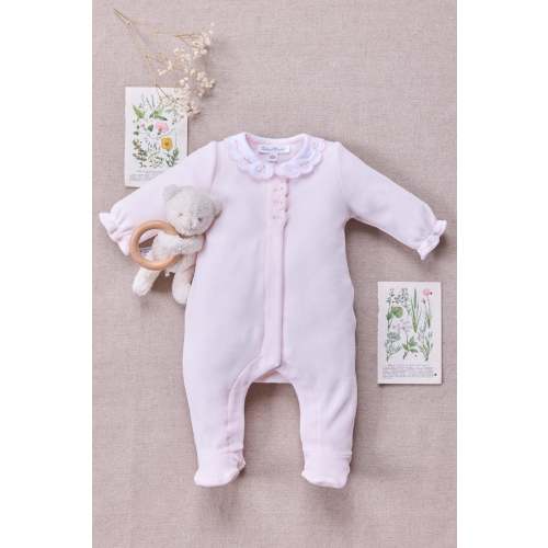 Pajamas - Ecru Velvet Peter pan collar Scalloped girl | Tartine et Chocolat
