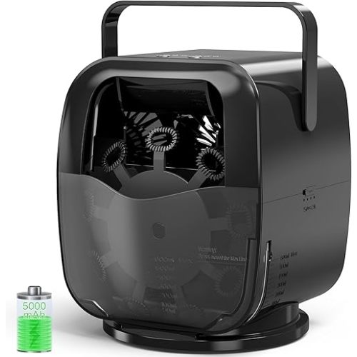 KIDWILL Rechargeable Bubble Machine, Automatic Bubble Blower - 5,000mAh Power, 90°/180°/360° Auto Rotation, 3 Speeds - Bubble Maker Toy for Toddler, Kids, Pets, Parties Indoor Outdoor