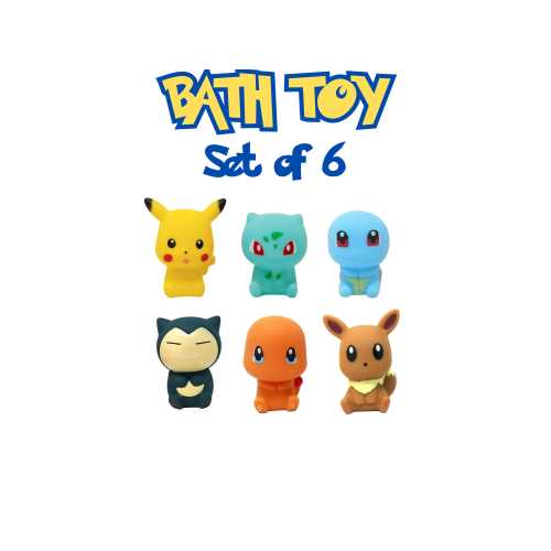 6 Pokemon Squeaking Bath Toy Water toy Bundle Pikachu, Squirtle, Snorlax, Eevee, Charmander and Bulbasaur Christmas Present Set of 6