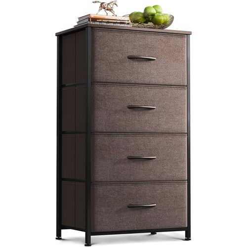 AODK Dresser for Bedroom with 4 Storage Drawers, Small Dressers Chest of Drawers Fabric Dressers with Sturdy Steel Frame, Dresser for Closet with Wood Top, Brown