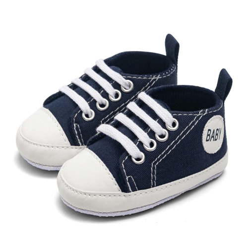 BLTIBY Baby Girls Boys Canvas Sneakers Soft Sole High-Top Ankle Infant Walkers Lace-up Flat Shoes Soft Lightweight Sport Shoe Navy 3-6 Months