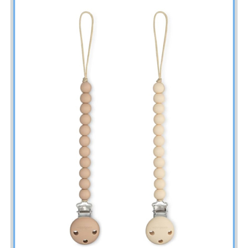 Comfy Cubs Pacifier Clips 2 Pack - 100% Food Grade Silicone Baby Pacifier Clips, BPA & PVC Free - CPSIA Certified, Lightweight and Flexible Baby Gifts - Beige & Light Beige