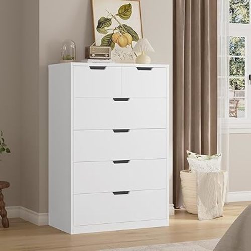 Tall 6 Drawer Dresser, White Modern Chest of Drawers for Bedroom,Closet Dressers with Drawers for Living Room, Entryway, Hallway