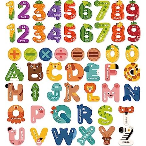 Mideer Magnetic Letters Numbers for Toddlers 1-3, 52 PCS Cute Animal Alphabet Magnets Toy Set - 26 Uppercase, 20 Numbers, 6 Symbols, Educational Fridge Magnets for Kids 3-5 Years Preschool Spelling