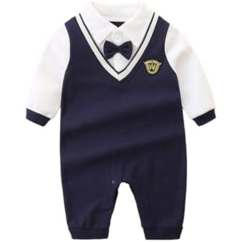 Baby Boy Preppy Gentleman Style Long Sleeve Romper, 0-18 Months