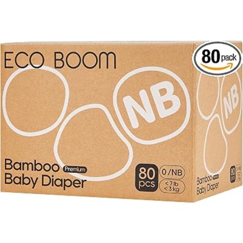 ECO BOOM Preemie Diapers, Viscose from Bamboo Diapers, Natural Soft Disposable Nappies for Infant, Size 0 Suitable for up to 7 lbs (Newborn - 80 Count)