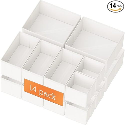 Criusia Drawer Organizer Clothes, 14 Pack Dresser Organizer for Baby Clothes, Underwear, Sock- Foldable Closet Organization and Storage Dividers Bins for Nursery, Bedroom and Dorm (White)
