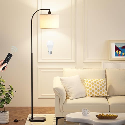 Arc Floor Lamp with Remote and Stepless Dimmable Bulb, Colors Temperature & Brightness Adjustable, Floor Lamps for Living Room(Deep Beige Shade & Black Pole)