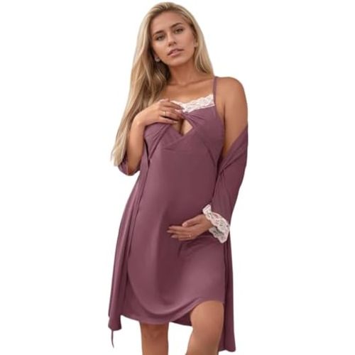 Maternity Labor Delivery Robe Set, Postpartum Hospital Nursing Gown, Soft Breastfeeding Nightgown Pajamas for Women