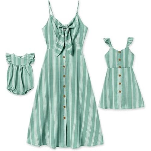 IFFEI Family Matching Outfits Mommy and Me Dresses Spaghetti Strap Stripe Print Summer Casual Dresses