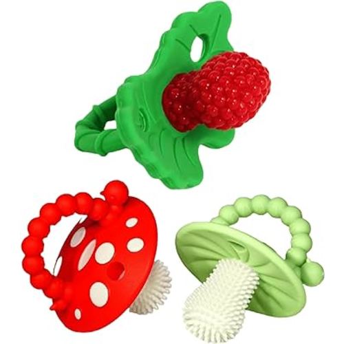 RaZbaby Teether Bundle - 1 RaZberry Teether with 2 Chompy Teethers - Perfect Combination of Teething Relief for 3M+ Infants