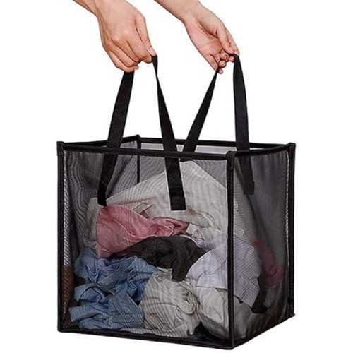 Pop Up Laundry Baskets - Mesh Collapsible Laundry Hampers Storage with Handle - Foldable for Washing Storage, Great for The Kids Room, College Dorm, Travel Organizer (Black)