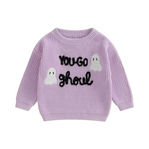 Lnzyyephy Toddler Baby Boy Girl Halloween Outfit Infant Pumpkin Embroidery Knit Sweaters Sweatshirt Tops Fall Winter Clothes