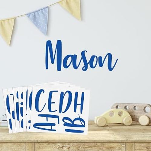Boao Personalized Name Wall Decal Large Cursive Letter Stickers Big Alphabet Custom Stickers Nursery Wall Decal for Backdrop Bedside Bedroom Home Classroom DIY Craft(Cute,Dark Blue,Regular)
