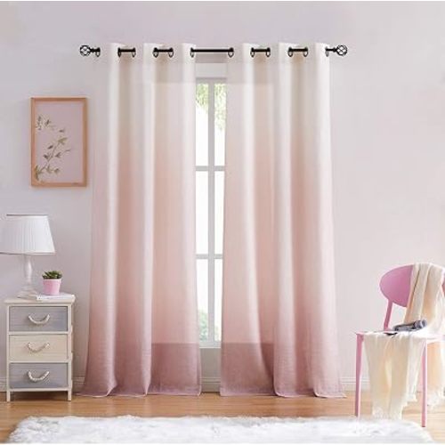 Central Park Ombre Semi Sheer Curtain, Cream White to Pink, 40" Wx84 Lx2