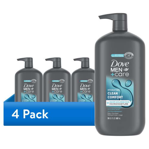 (4 pack) Dove Men+Care Body Wash & Face Wash for Men Clean Comfort, 30 oz
