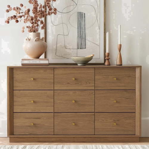 Wetalus 9-Drawer Mid-Century Modern Dresser with Ample Storage, 55", Walnut