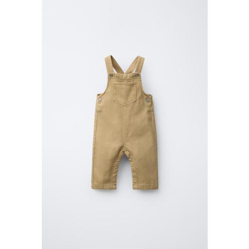 PLAIN LONG TWILL OVERALLS - Beige | ZARA United States