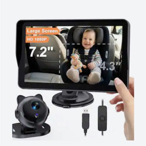 PRIMEPLUS - 7.2-Inch Baby Car Camera with 1080P Auto Night Vision, 150° Wide-Angle Rear Seat Monitor for Rear-Facing Infant