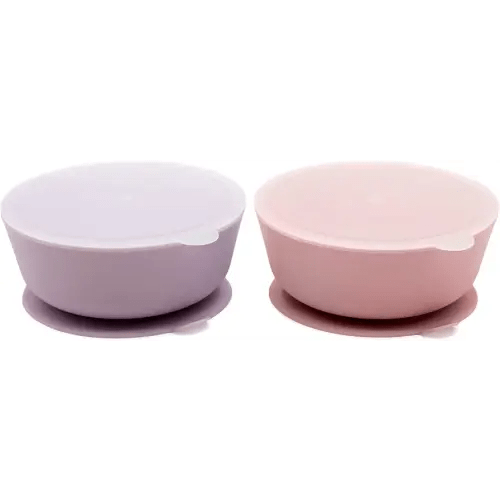 WeeSprout Suction Bowls for Baby & Toddlers (Set of 2) - 100% Silicone w/Plastic Lid - Leak Proof Feeding Supplies - Dishwasher & Microwave Safe Infant Dinnerware w/Extra Strong Base