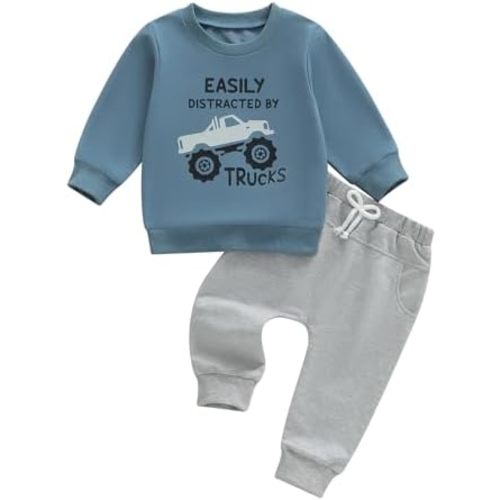 Toddler Baby Boy Fall Clothes 1T 2T 3T 4T 5T Winter Outfits Long Sleeve Trucks Sweatshirt Tops Jogger Pants Set