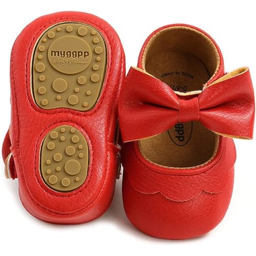 Baby Girls Mary Jane Flats with Bownot Non Slip Soft Sole PU Leather Newborn Infant Toddler First Walker Cirb Dress Shoes