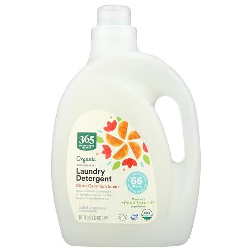 365 by Whole Foods Market, Organic Concentrated Laundry Detergent, Citrus Geranium Scent, 66 HE Loads, 100 Fl Oz
