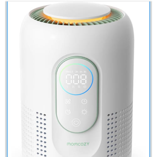 Momcozy Nursery Air Purifier, 4-Filter System with H13 HEPA & Carbon, Real-Time PM2.5 Air Quality Monitor & Display with 3-Color Status, Baby Air Purifier with 21 dB Sleep Mode, Dimmable Night Light