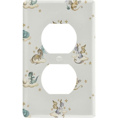 Pfrewn Dragon Baby Watercolor Receptacle Outlet Cover Wall Plate Switch Plates Size 1 Gang 2.9" X 4.6" Kitchen Living Room Bedroom Bathroom Decor