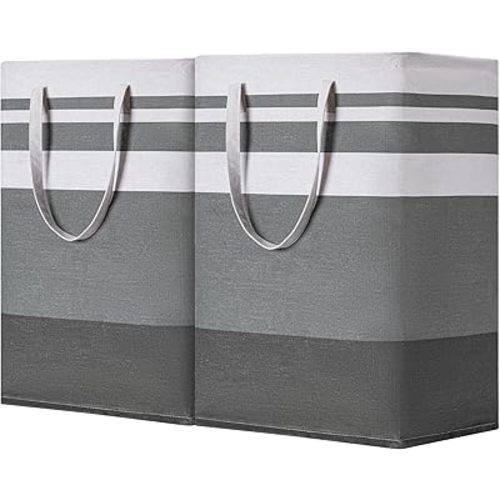 BOOMIBOO 2 Pack Large Laundry Basket,Waterproof Freestanding Laundry Hamper,Collapsible Clothes Basket with Easy Carry Handles in Laundry Room Bathroom Bedroom Dorm,Gradient Grey,75L
