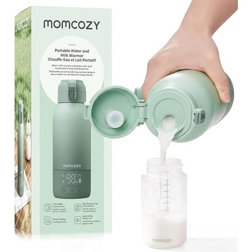 Momcozy Portable Bottle Warmer for Travel – Dual Heating Modes for Breast Milk & Water, Portable Milk Warmer with Fast Heating & Long Battery Life, 17 Ounces Large Capacity to Meet Your All-Day Needs