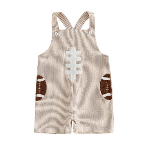 RUINIXCW Toddler Baby Boys Football Outfit Romper Overall Infant Baby Boys Summer Fall Clothes Cute Rugby Embroidery Stripes Jumpsuit Shorts Pockets