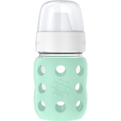 Lifefactory 8-Ounce Wide Neck Glass Baby Bottle with Protective Silicone Sleeve and Hard Sippy Spout, Mint (LG2221WMI4)