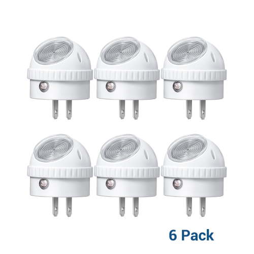DEWENWILS 6-Pack Plug in LED Night Light with Dusk to Dawn Sensor 360° Rotating for Hallway, Stairs, Bathroom, Nursery, Warm White