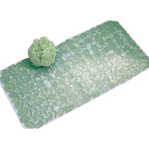 iDesign Pebblz Non-Slip Suction Bath Mat for Shower, Bathtub - Green 26" x 13.5"