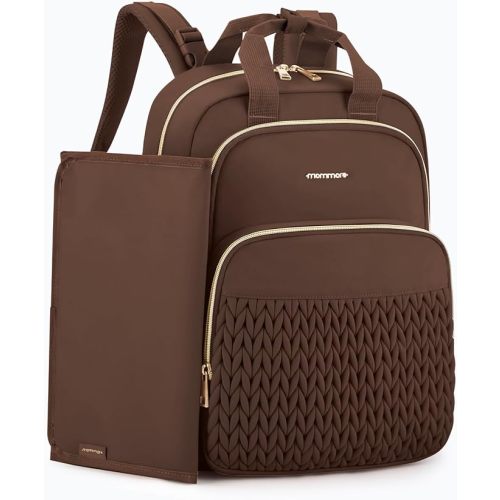 mommore Diaper Bag Backpack, Stylish Travel Baby Bag with Insulated Pockets, Changing Pad and Stroller Straps for Toddler (Coffee, Large-27L)