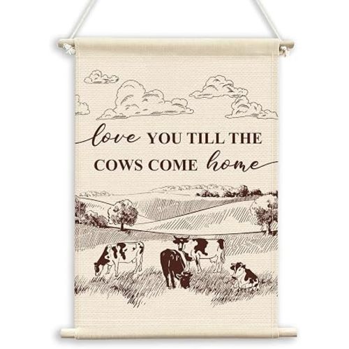 QWFFNBMU Western Cow Nursery Wall Decor, Love You Till The Cows Come Home Western Kids Room Wall Art Canvas Flag Banner Decor for Home Boys Girls Room Playroom Toddler Room