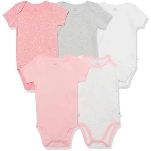 HonestBaby 5-pack Short Sleeve Bodysuits One-piece 100% Organic Cotton for Infant Baby Girls