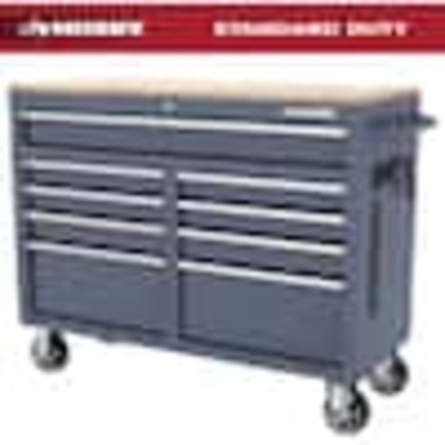 Husky Standard-Duty 46 in. W 9-Drawer Gloss Cadet Gray Mobile Workbench Cabinet with Solid Wood Top H46X18MWC9EGRY