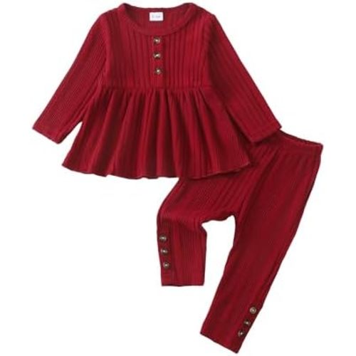 Kucnuzki Toddler Baby Girl Clothes Outfit Long Sleeve Plain T Shirt Top Baby Girl Pants Leggings Two Piece Outfits Set