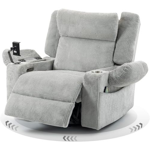 Power Swivel Rocker Recliner with Dual Motor Adjustable Headrest