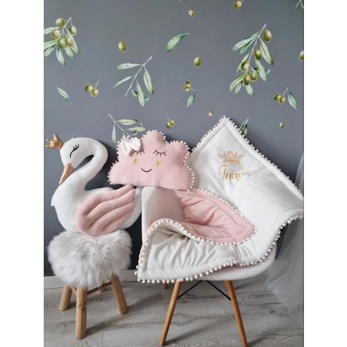 Personalized pillow set gift - princess pillow swan, pillow cloud blush, optional crib baby blanket with embroidered name, personalized gift