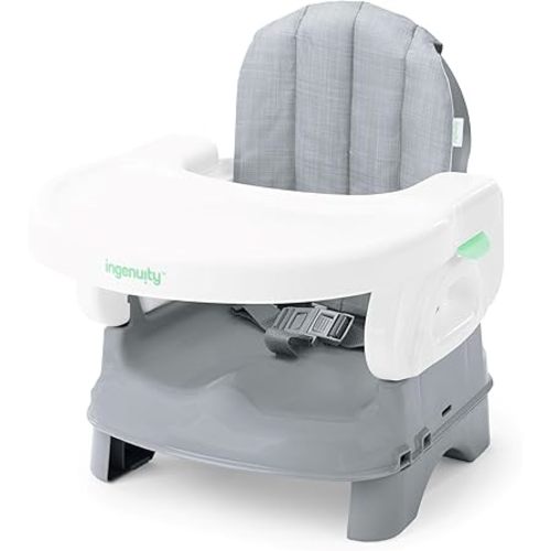 Ingenuity Deluxe Comfort Folding Baby Booster - Adjustable Height - Cushioned - Lightweight, Grey - 6M-3Y