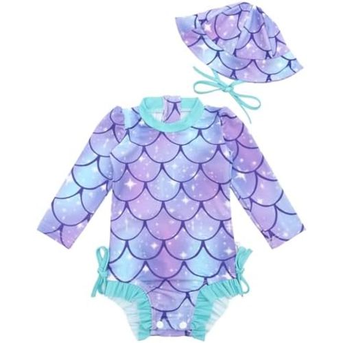 babygoal Baby Girls Long Sleeve One Piece Rash Guard Swimsuit with Zipper, UPF 50+ Sun Protection