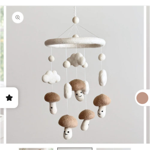 Felt Baby Mobile - Smiley Mushroom | Chickadees Wooden Toys | Felt Baby Mobile - Smiley Mushroom