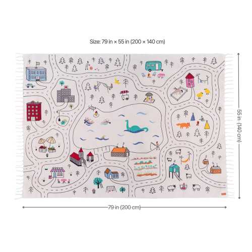 Organic Cotton Playroom Rug: City Road Map, Non-Toxic Nursery Carpet