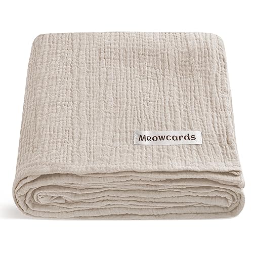 Muslin Swaddle Blankets for Baby, Unisex Baby Boys Girls Essentials, Large 47 x 47 inches, Boho Receiving Blankets Newborn Registry Must Haves (Beige, Simple)