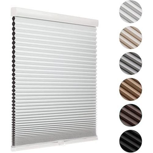 MYshade Blackout Cordless Cellular Shades Honeycomb Shade for Indoor Windows Room Darkening Blinds for Home Office Pull Down Window Shades Easy to Install 34 inch Wide, H72 White Pleated Shade