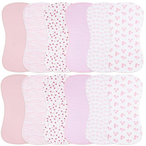 Baby Burp Cloths Large Size 3-Layers Thicken 100% Cotton Super Absorbent and Soft Baby Spit Up Burping Rags Baby Burp Cloth Set for Girls 12 Pack