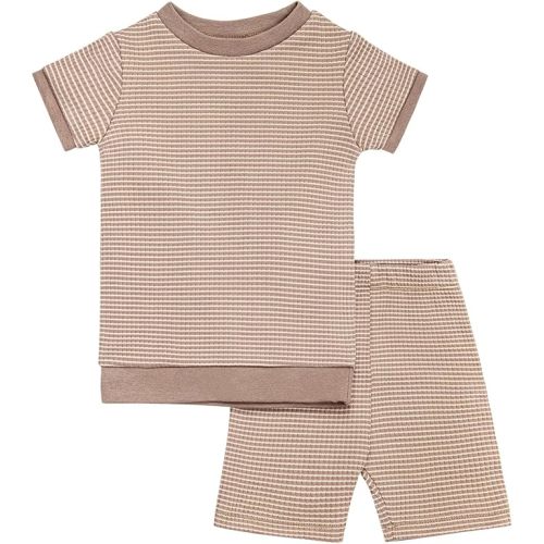 GUISBY Baby Short Sleeve Cotton Pajamas Waffle Sleepers T-shirt and Shorts Set for Boy Girl